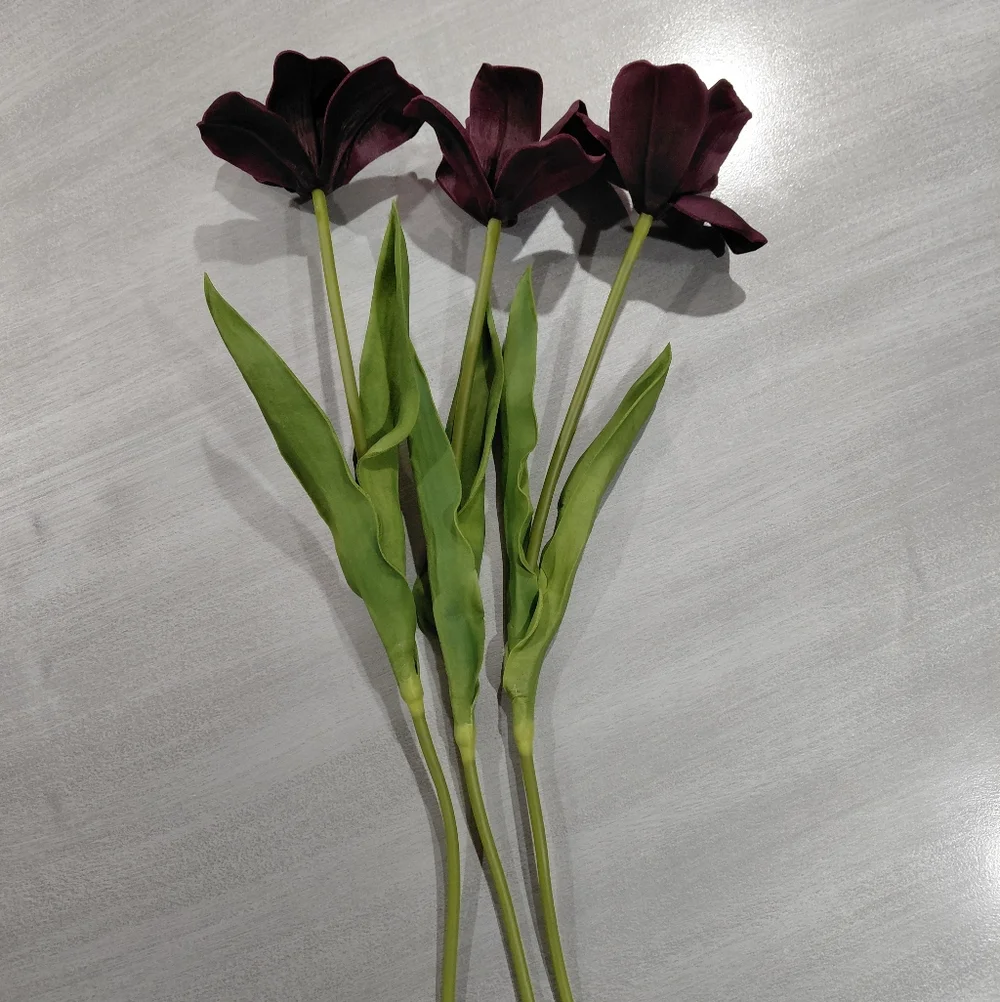 Bundle Of 3 Real Touch Brownie Tulip Stems – Burgundy-18.9